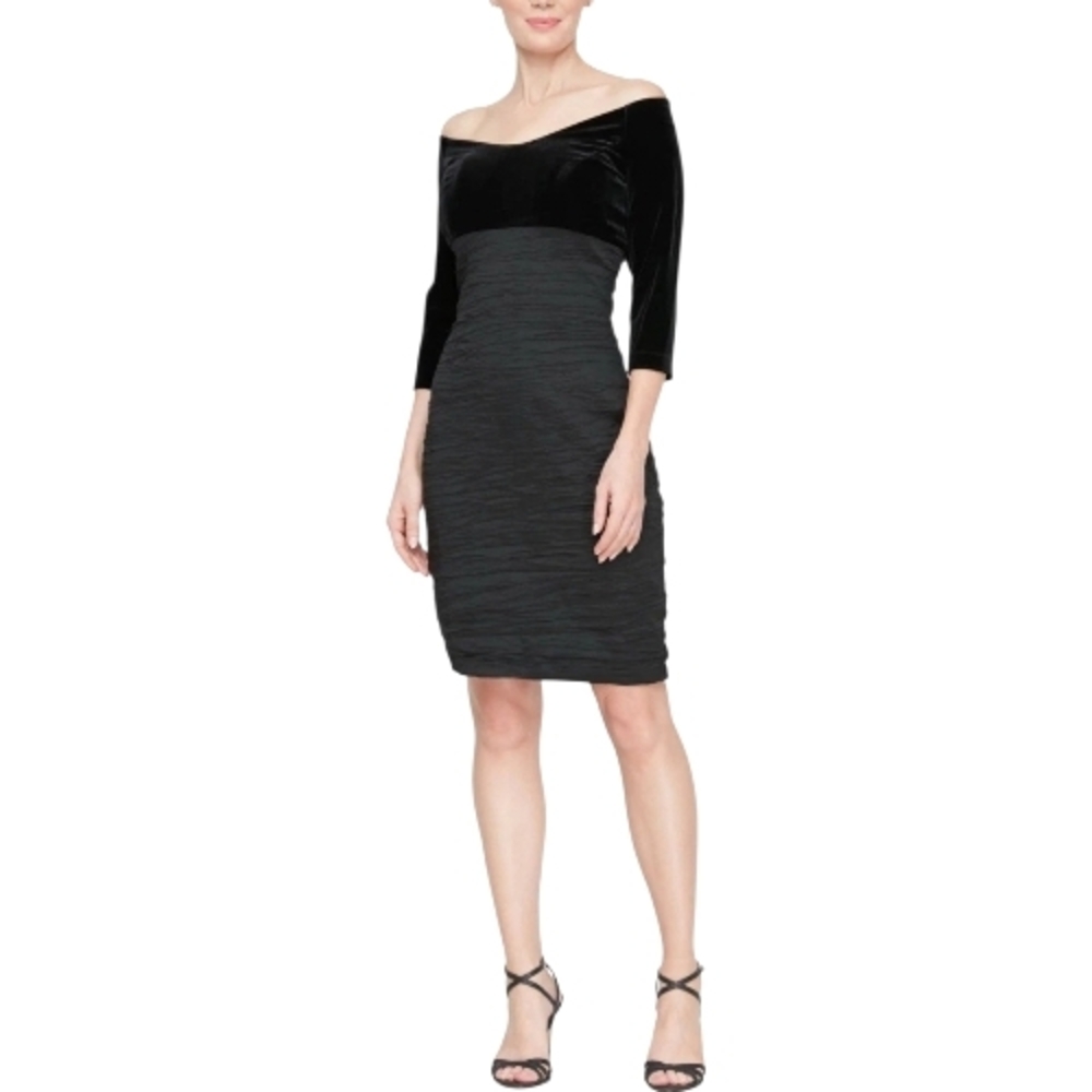 Alex Evenings Off the Shoulder Empire Waist Sheath Dress Black Size 12